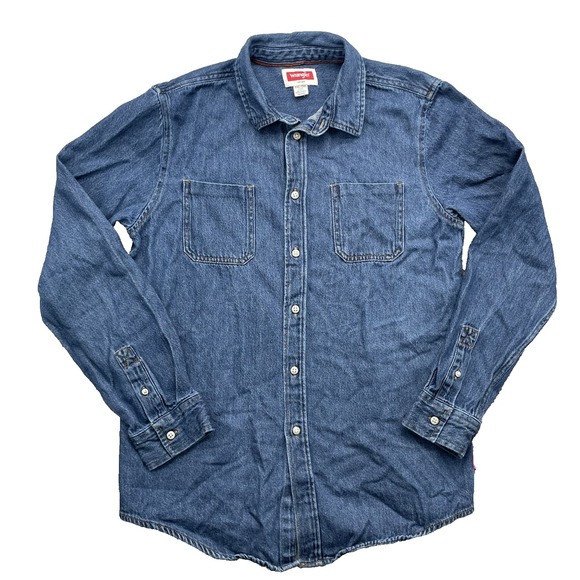 Wrangler Denim Western Shirt Youth XXL Pearl Snap Workwear Cowboy Rodeo Wrancher - Picture 1 of 11